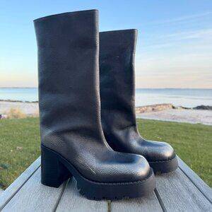 New MIISTA Steffi Leather Platform Boots Brushed Silver Womens US 7.5 / EU 38